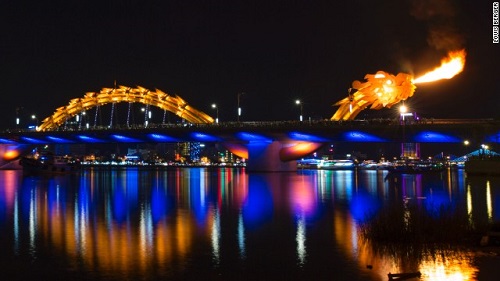 Located in the Vietnamese city of Da Nang, the U.S.-designed Rong Cao (Dragon Bridge) puts on fire-breathing shows every weekend.