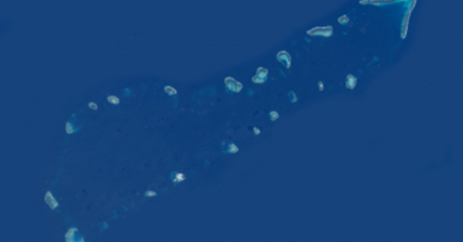 Ảnh vệ tinh chụp cụm Sinh Tồn thuộc quần đảo Trường Sa, Biển Đông. wikipedia