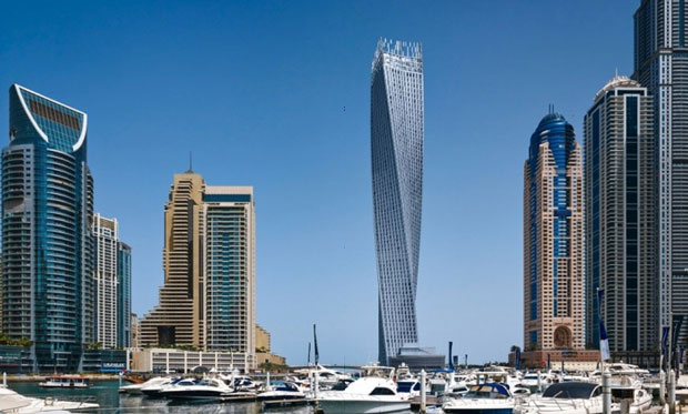 Tòa nhà xoắn ở Dubai (Các tiểu vương quốc Ả Rập thống nhất) được đánh giá cao về kỹ thuật bởi nó giảm được lực tác động của gió và tạo ra sự hài hòa với khung cảnh xung quanh.