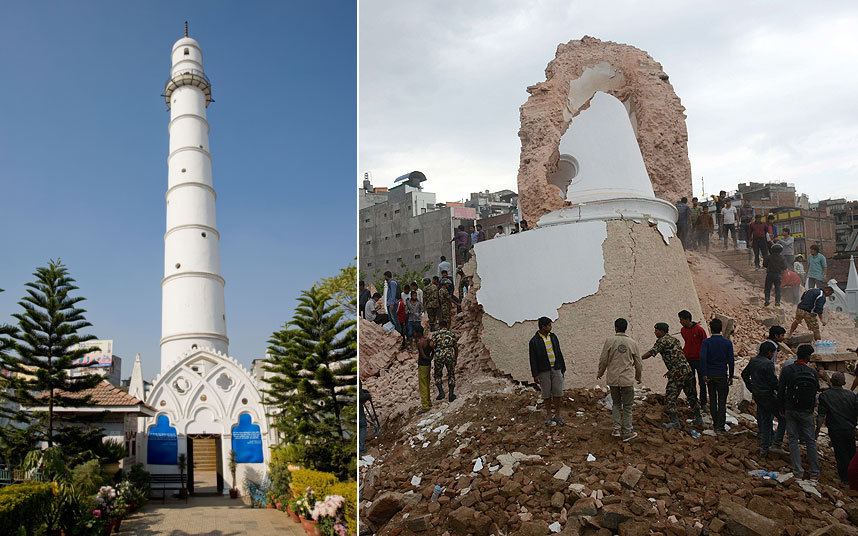 Một công trình trước và sau khi bị động đất phá sập