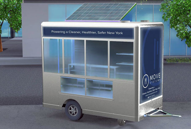 Thành phố New York (Mỹ) thực hiện việc nâng cấp “văn hóa thức ăn đường phố” khi hợp tác với một đơn vị tư nhân tung ra 500 xe bán hàng di động trên hè phố với tên gọi là MRV100 Hybrids – thân thiện với môi trường. Xe có một tấm  pin năng lượng mặt trời, nhiên liệu thay thế và pin sạc.