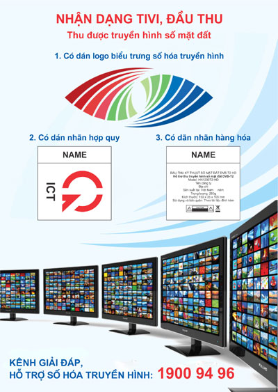 Tờ rơi tuyên truyền nhận diện ti-vi có tích hợp sẵn đầu thu số và điện thoại hỗ trợ giải đáp số hóa truyền hình của Sở TT-TT Đà Nẵng.