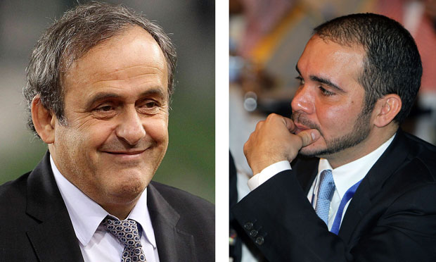 Michel Platini (trái) và Hoàng tử Ali Bin Al Hussein.                Ảnh: AFP