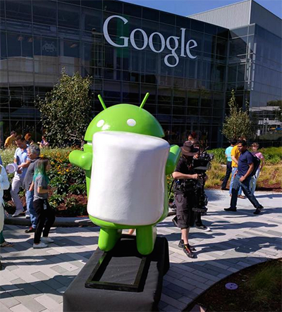 Biểu tượng đại diện cho Android 6.0 Marshmallow được đặt tại văn phòng Google.
