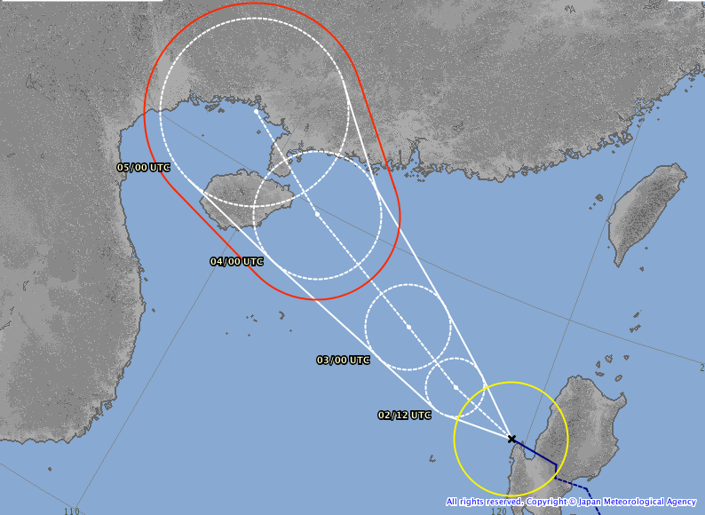 Hướng đi của cơn bão Mujigae theo dự báo của Cơ quan Khí tượng Nhật bản