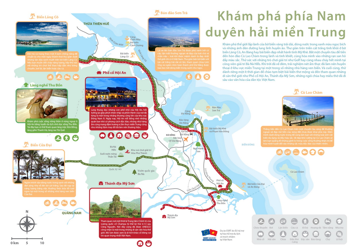 Bản đồ sản phẩm du lịch 3 tỉnh miền Trung với Đà Nẵng làm trung tâm.