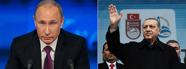 Chưa có dấu hiệu cho thấy Tổng thống Nga Vladimir Putin (trái) sẽ gặp gỡ Tổng thống Thổ Nhĩ Kỳ Recep Tayyip Erdogan bên lề Hội nghị thượng đỉnh chống biến đổi khí hậu ở Paris (Pháp) vào tuần này.  					                                         Ảnh: AP