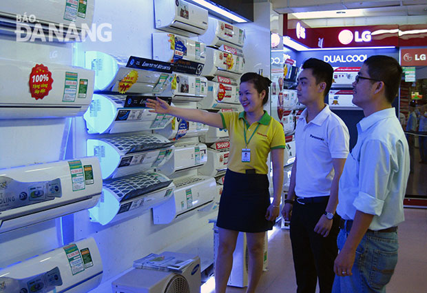 Nhân viên Viettronimex Đà Nẵng giới thiệu các sản phẩm điện lạnh mới nhất. Ảnh: V.T.L