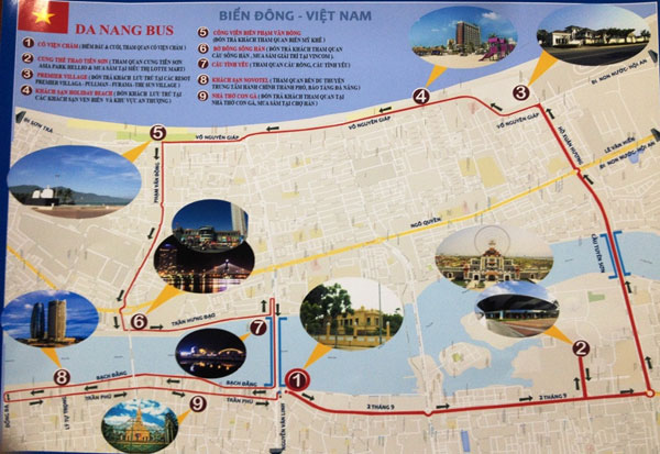 Lộ trình tuyến xe buýt du lịch văn hóa gồm 9 điểm của Công ty TNHH Du thuyền sông Hàn sẽ dừng, đỗ tại nhiều điểm tham quan, mua sắm của thành phố. Ảnh: THU HÀ