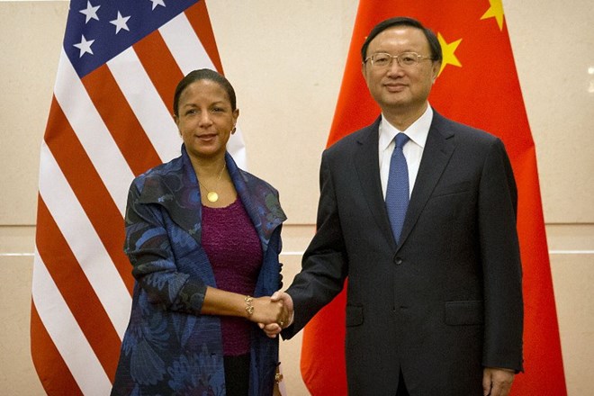 Cố vấn An ninh Quốc gia Mỹ Susan Rice gặp Ủy viên Quốc vụ Trung Quốc Dương Khiết Trì. (Nguồn: AFP)