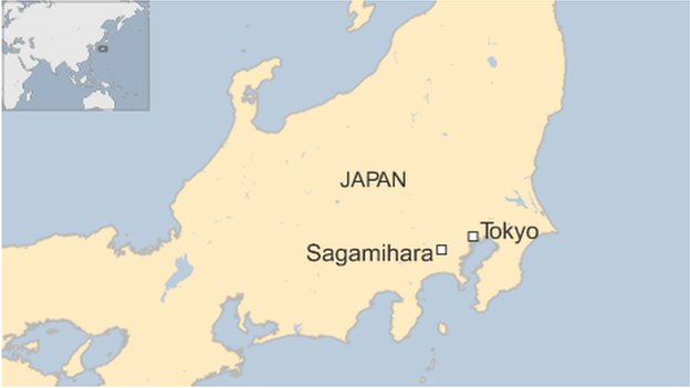 Vụ tấn công xảy ra ở trung tâm Tsukui Yamayuri, một cơ sở dành cho người khuyết tật ở Sagamihara, cách Tokyo khoảng 40km. (đồ họa: BBC).