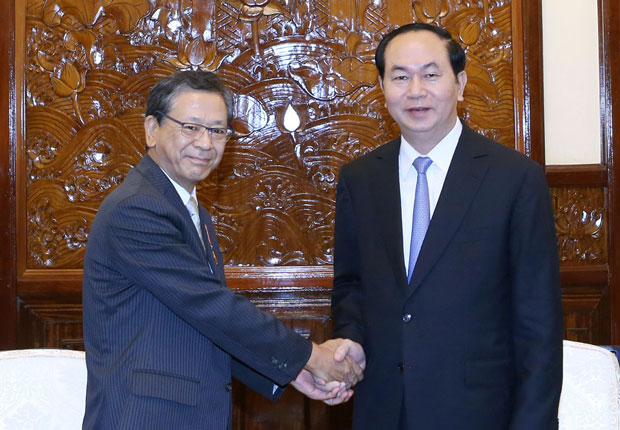Chủ tịch nước Trần Đại Quang tiếp ngài Hiroshi Fukada, Đại sứ Nhật Bản tại Việt Nam chào từ biệt nhân kết thúc nhiệm kỳ công tác. Ảnh: TTXVN