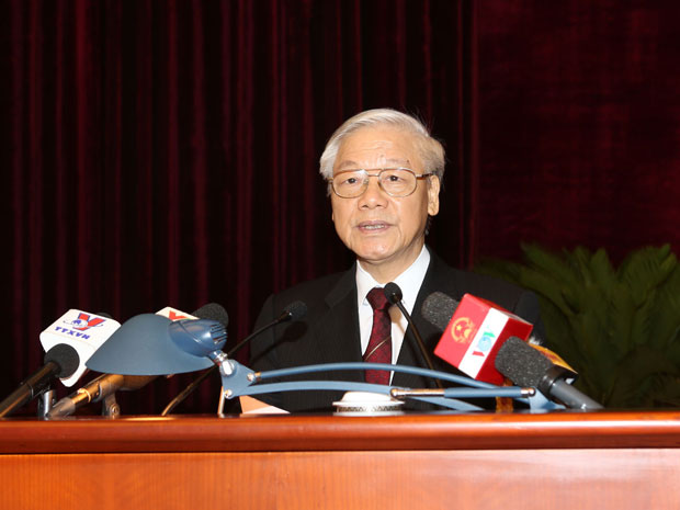  Tổng Bí thư Nguyễn Phú Trọng phát biểu chỉ đạo tại lễ kỷ niệm. Ảnh : TTXVN