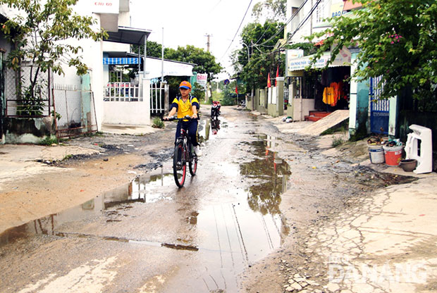 Khu vực dân cư sinh sống ở thôn Đông Hòa phải sống chung với nước mưa ứ đọng. 