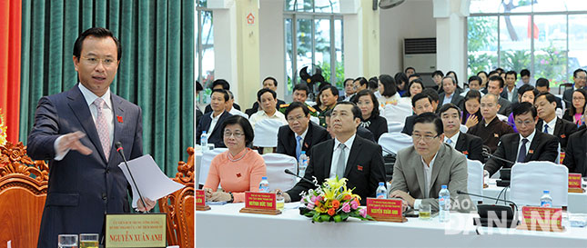 Bí thư Thành ủy, Chủ tịch HĐND thành phố Nguyễn Xuân Anh phát biểu tại phiên thảo luận.  										       Ảnh: ĐẶNG NỞ