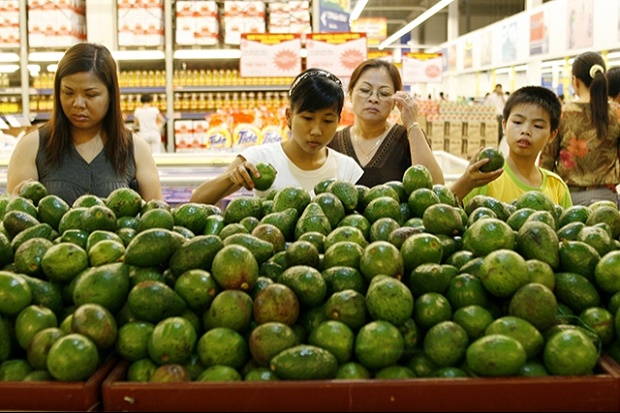 Shoppers are selecting avocados at a supermarket in Hanoi. Photo by the Vietnam News Agency