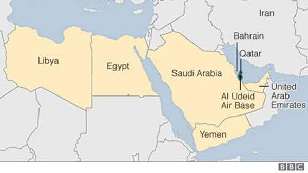 Vị trí căn cứ không quân Al Udeid của quân đội Mỹ tại Qatar (Ảnh: BBC)