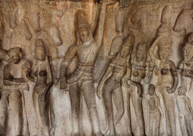 Phù điêu thần Krishna-Govardhana của ngôi đền Mahabalipuram, thế kỷ thứ 7, tại Nam Ấn Độ.
