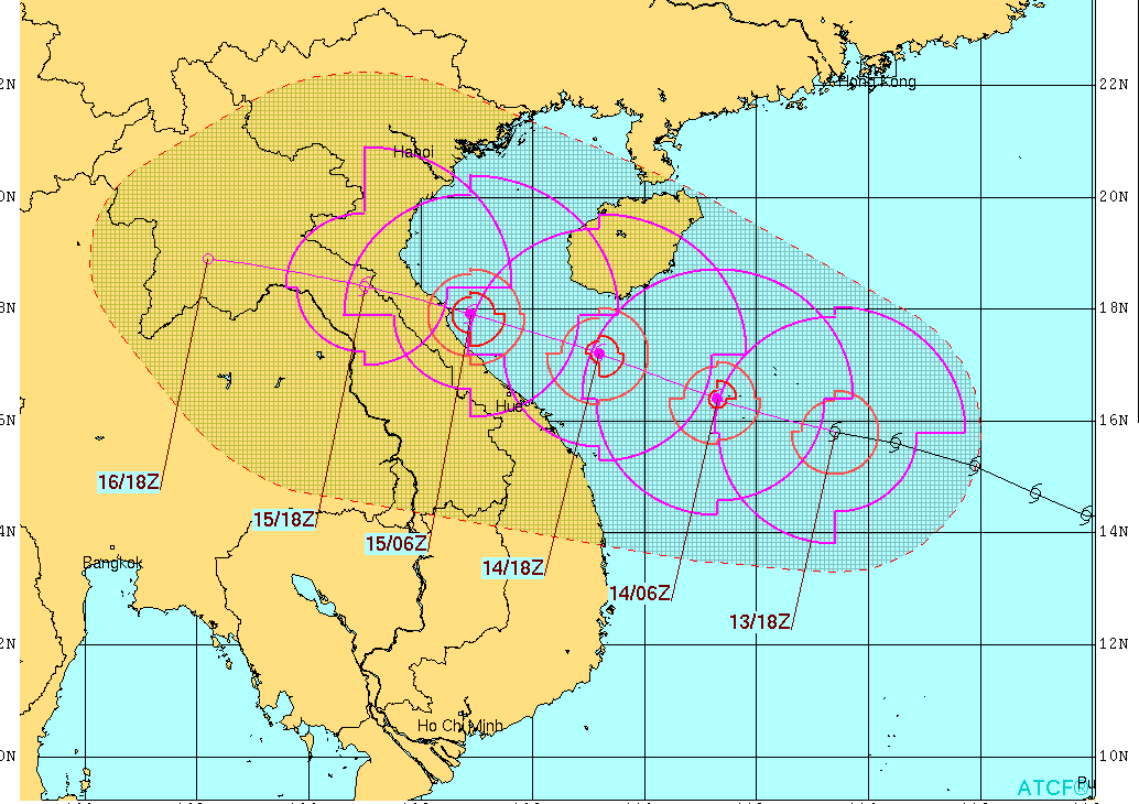 Dự báo hướng đi của bão số 10 của Hải quân Mỹ.