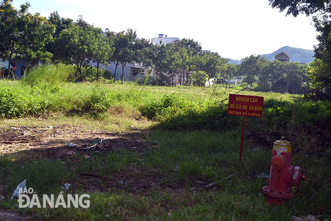 Khu đất hơn 2.500m2 ở khu dân cư Quang Thanh 3A (nay là tổ 23) được thành phố giao cho phường Hòa Khánh Bắc xây dựng khu thiết chế văn hóa từ năm 2014 nhưng đến nay vẫn bỏ hoang, cỏ mọc um tùm.