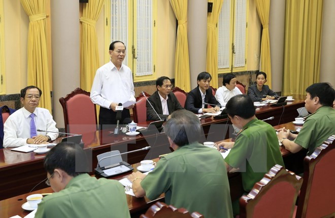 Chủ tịch nước Trần Đại Quang kết luận buổi làm việc. (Ảnh: Nhan Sáng/TTXVN)