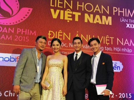 Vietnamese movie stars pose at the 19th Vietnam Film Festival in 2015