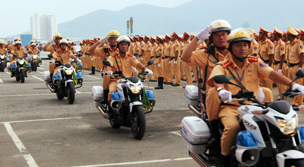 Traffic police officers along with their specialised motorcycles