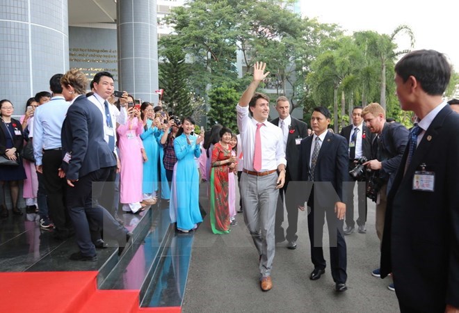 Canadian Prime Minister Justin Trudeau at HCM City-based Ton Duc Thang University on November 9 (Source: VNA)
