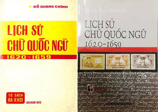 Bìa cuốn Lịch sử chữ Quốc ngữ 1620-1659 bản in năm 1972 (ảnh trái) và tái bản năm 2012.
