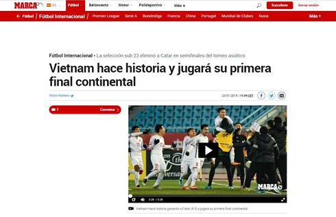 Tờ Marca đưa tin về chiến tích của U23 Việt Nam.