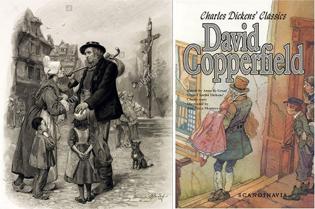 Nhân vật Peggotty trong David Copperfield - minh họa Frederick Barnard (trái) và bìa sách David Copperfield  (1997)