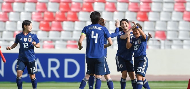 Các cầu thủ nữ Nhật Bản ăn mừng chiến thắng (Nguồn: AFC)