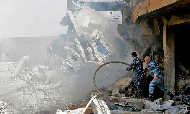 Trung tâm Nghiên cứu khoa học ở khu hành chính Barzeh, phía bắc Damascus là một trong 3 mục tiêu bị tấn công. 	Ảnh: Getty Images
