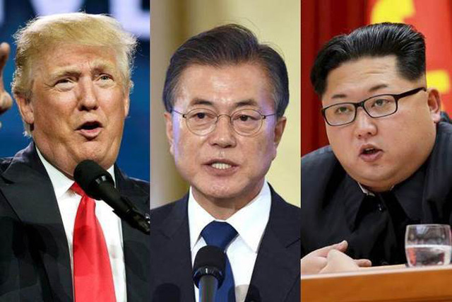 Từ trái qua phải: Tổng thống Donald Trump, Tổng thống Moon Jae-in, nhà lãnh đạo Kim Jong-un (Ảnh: Reuters)