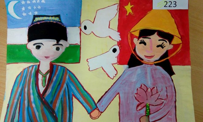Illustrative image: A child painting on bilateral relations posted on the Facebook Page of the Vietnam-Uzbekistan Friendship Association (Photo: Facebook Page of the VUFA)