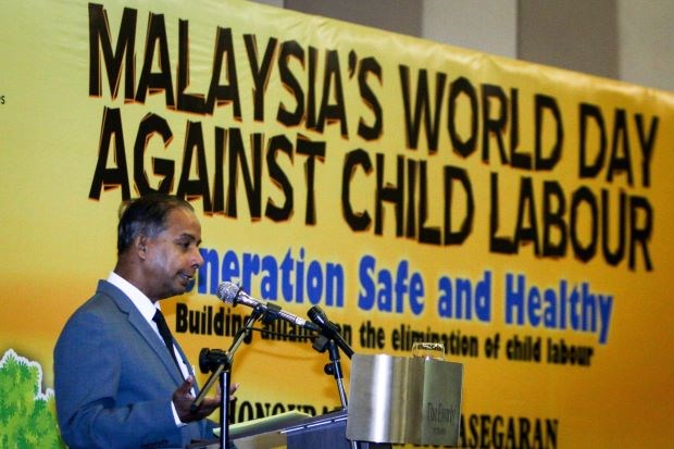 Human Resources Minister M.Kulasegaran at the launch of Malaysia’s World day against child labour 2018 in Putrajaya. (Source: thestar.com.my)