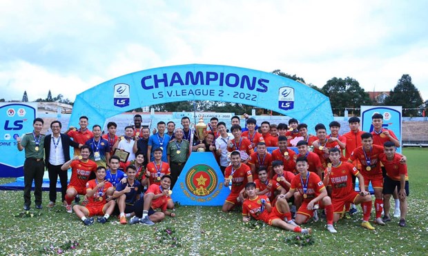 Đội bóng Công an Nhân dân vô địch Hạng Nhất Quốc gia 2022 và giành vé thăng hạng V-League. (Ảnh: VPF)