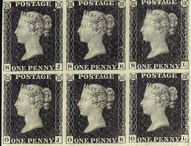 Con tem đầu tiên của thế giới phát hành năm 1840, in hình nữ hoàng Anh Victoria. Ảnh: ST