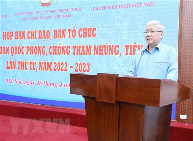 Chủ tịch Ủy ban Trung ương MTTQ Việt Nam, Trưởng Ban Chỉ đạo Giải báo chí Đỗ Văn Chiến phát biểu. (Ảnh: Minh Đức/TTXVN)