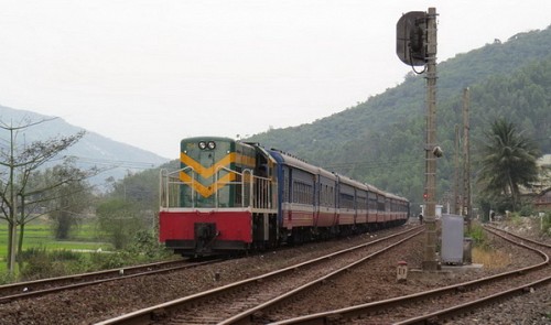 This file photo shows a train running through an area in the central Vietnamese province of Phu Yen