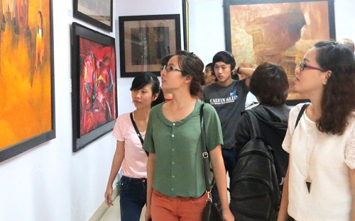 Visitors at a local exhibition
