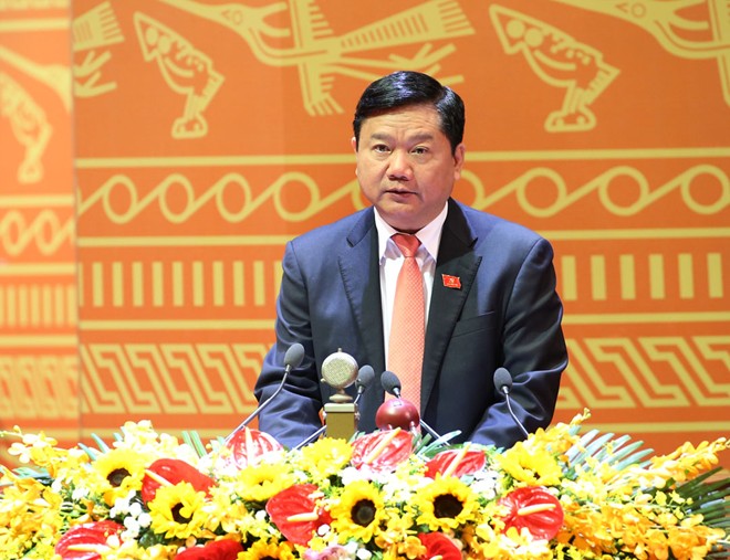 Bộ trưởng Giao thông Vận tải Đinh La Thặng tại Đại hội Đảng ngày 22-1. Ảnh: TTXVN.