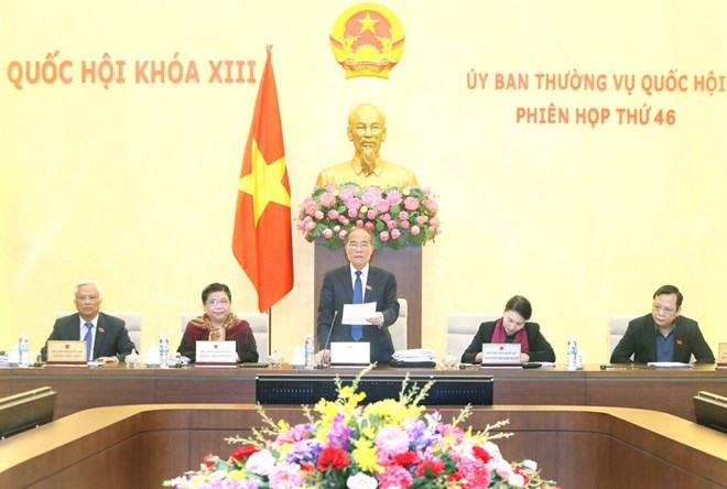 Chủ tịch Quốc hội Nguyễn Sinh Hùng phát biểu khai mạc Phiên họp thứ 46 của Ủy ban Thường vụ Quốc hội. (Ảnh: Nhan Sáng/TTXVN)