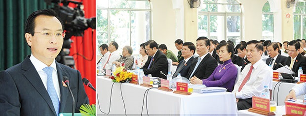  Municipal Party Committee Secretary cum PCl Chairman Anh addressing the event