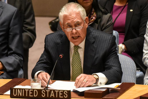 Ngoại trưởng Mỹ Rex Tillerson phát biểu trong cuộc họp của Hội đồng Bảo an về không phổ biến vũ khí hủy diệt hàng loạt trong khuôn khổ Đại hội đồng Liên Hợp Quốc khóa 72 hôm 21/9 vừa qua ở New York (Mỹ). (Ảnh: Reuters)