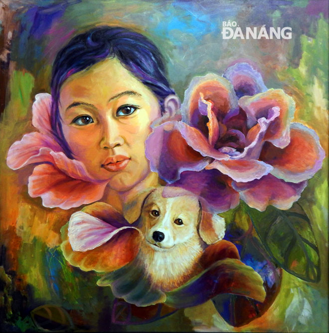 Thiếu nữ và thú cưng, Trần Văn Tâm, 100x100 -2018 (1)