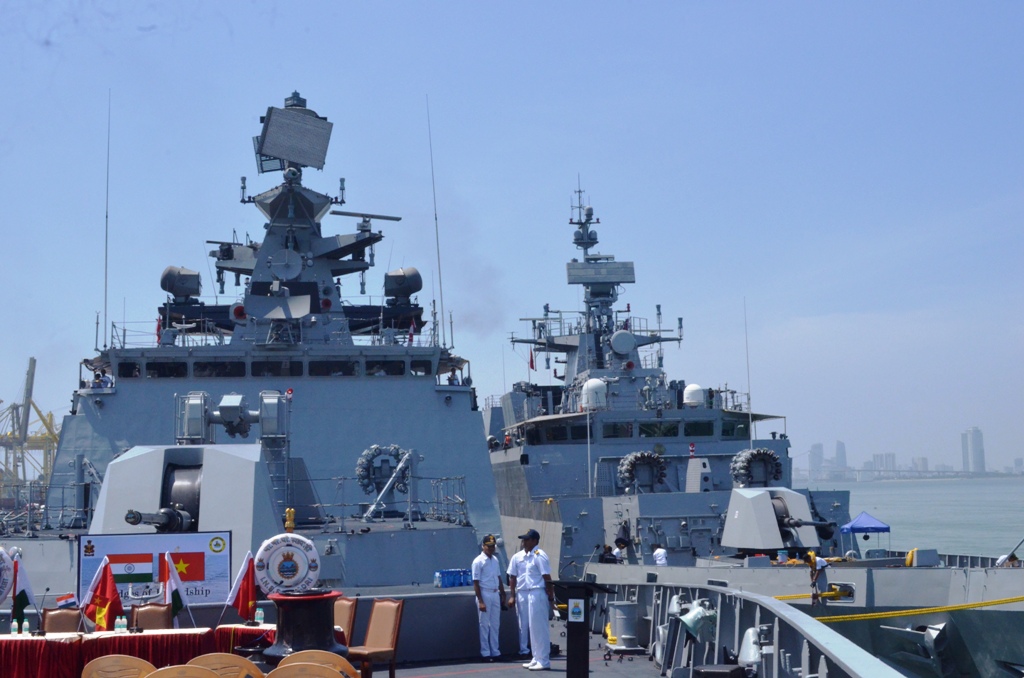 Both the guided missile frigate warship INS Sahyadri and the anti-submarine warfare corvette INS Kamorta were built by India