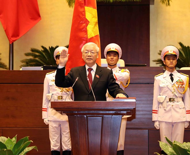 Nguyen Phu Trong, General Secretary of the Communist Party of Viet Nam and the new President at the swearing-in ceremony (