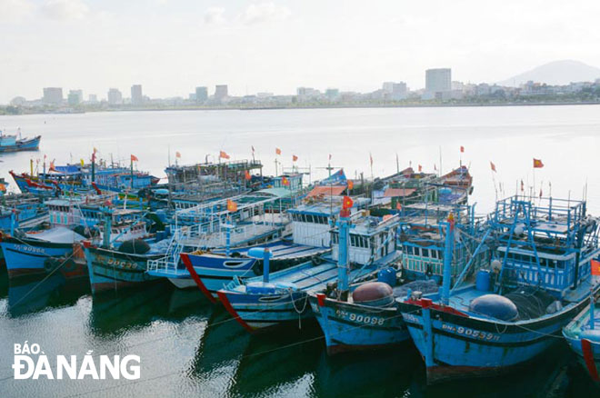 Tàu của ngư dân Đà Nẵng neo trên sông Hàn chuẩn bị cho chuyến biển mới.