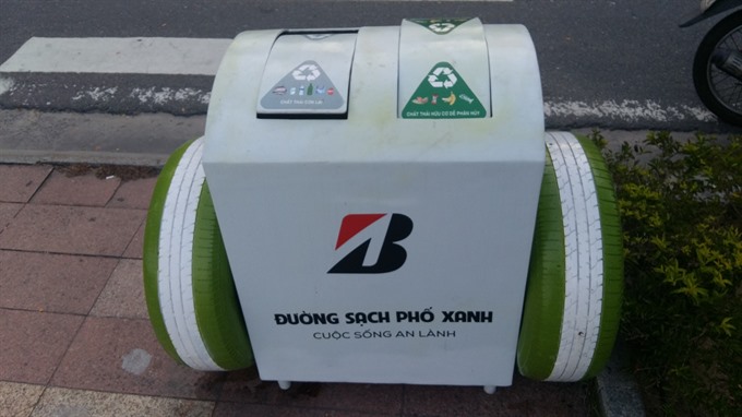 A bin with different sections for waste in Da Nang